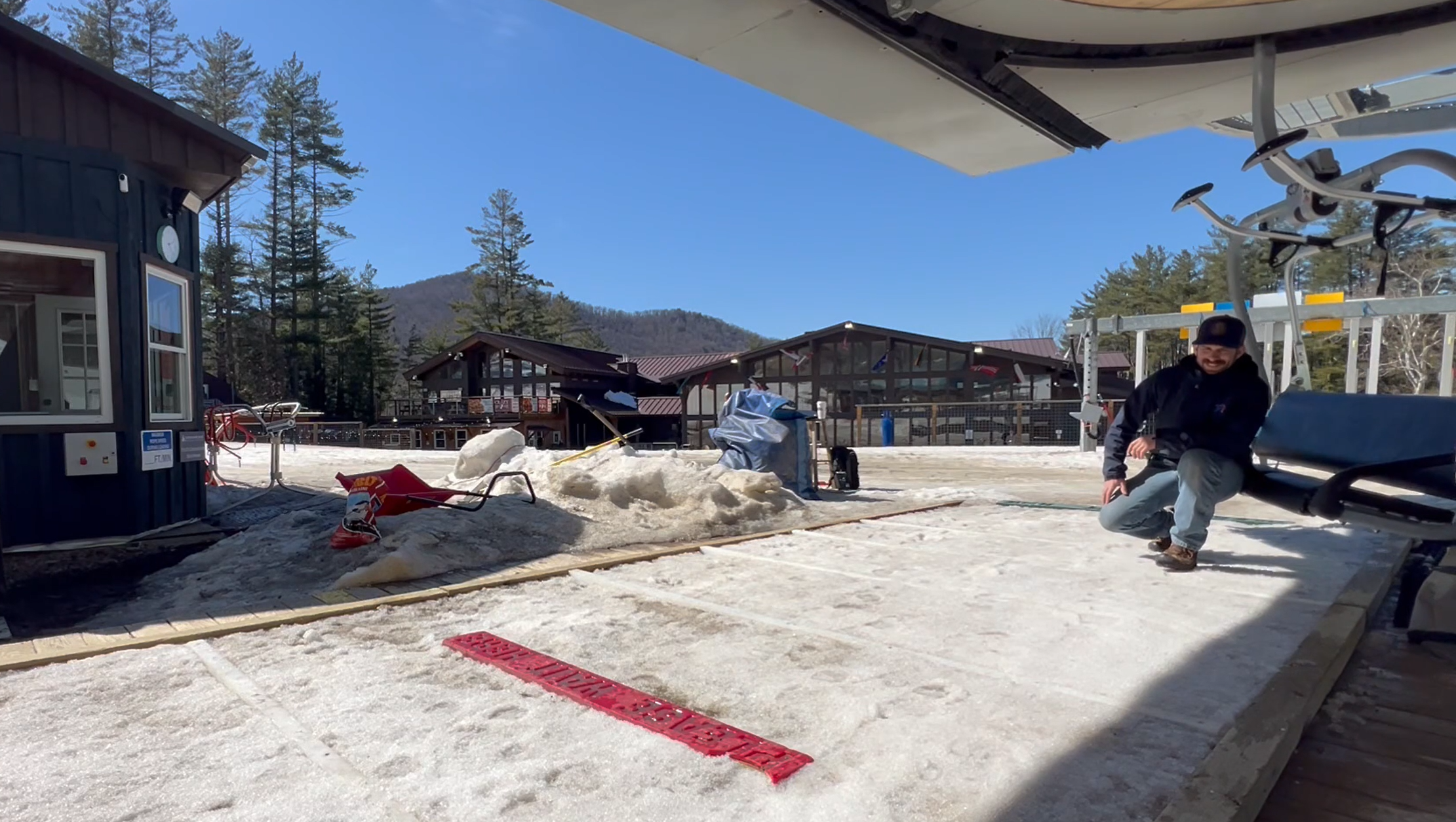Halo system at a snowy chairlift loading area